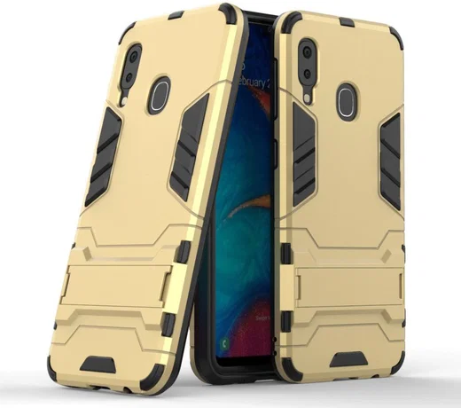 Samsung Galaxy A20E Hybride Stand Hoesje Goud afbeelding 2