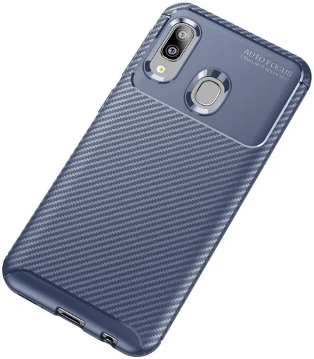 Samsung Galaxy A20E Siliconen Carbon Hoesje Blauw afbeelding 2