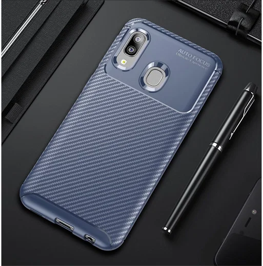 Samsung Galaxy A20E Siliconen Carbon Hoesje Blauw afbeelding 4
