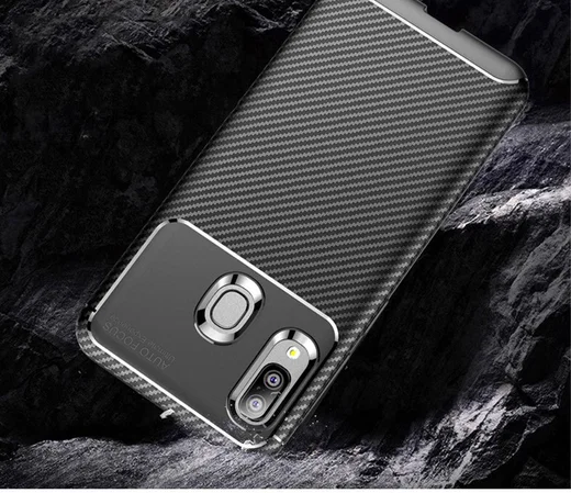 Samsung Galaxy A20E Siliconen Carbon Hoesje Blauw afbeelding 6