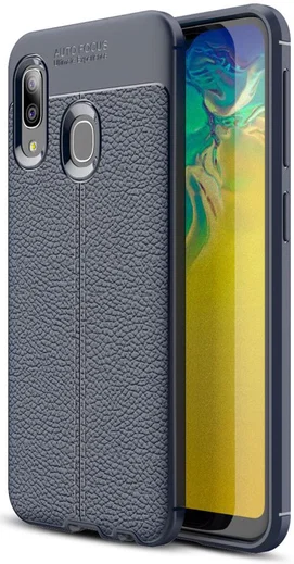 Samsung Galaxy A20E Hoesje TPU met Leren Textuur Blauw afbeelding 1