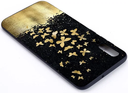 Samsung Galaxy A70 TPU Hoesje met Gouden Vlinder Print afbeelding 2