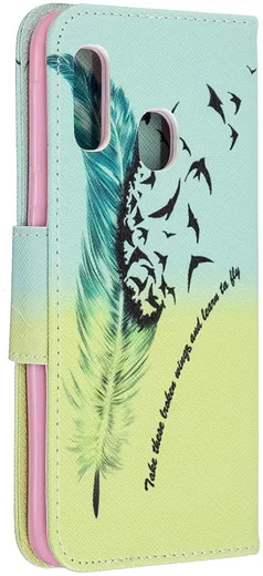 Samsung Galaxy A20E Portemonnee Hoesje met Feather Print afbeelding 4