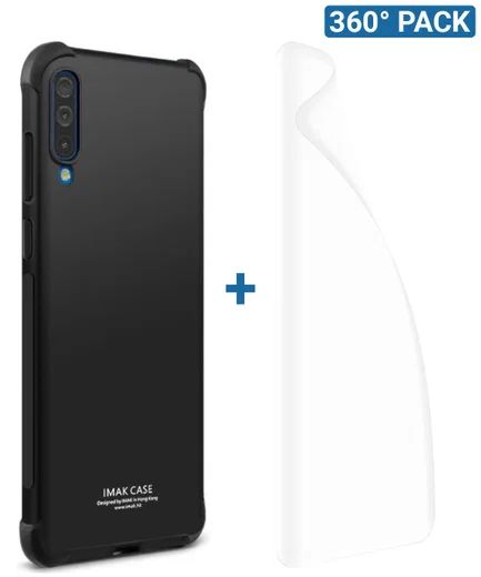 IMAK Samsung Galaxy A70 Hoesje TPU met Screenprotector Metaal Zwart afbeelding 1