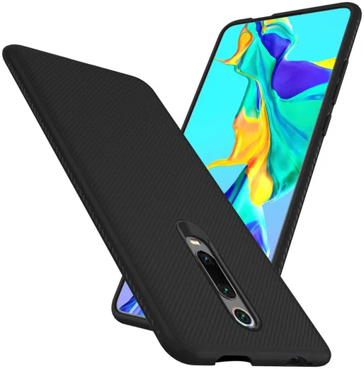 Xiaomi Mi 9T Twill Texture TPU Hoesje Zwart afbeelding 2