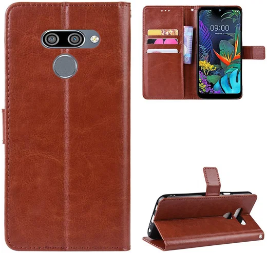LG Q60 Bookcase Hoesje Met Pasjes Bruin afbeelding 1