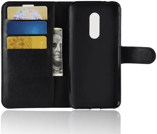 Alcatel 3 Litchi Skin Portemonnee Hoesje Zwart afbeelding 4