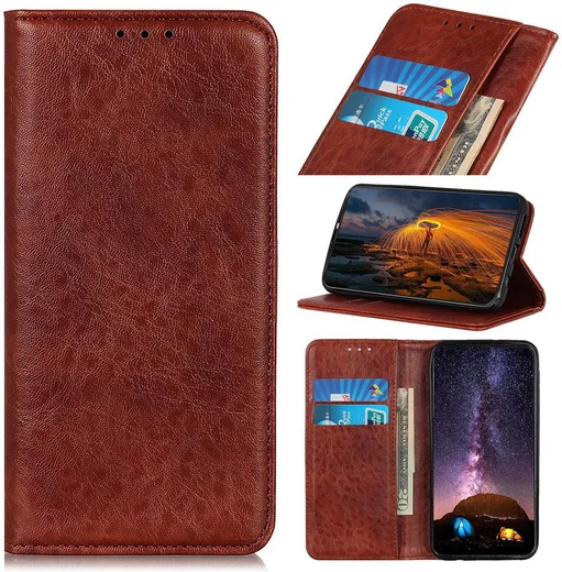 LG Q60 Portemonnee Hoesje Bruin afbeelding 1