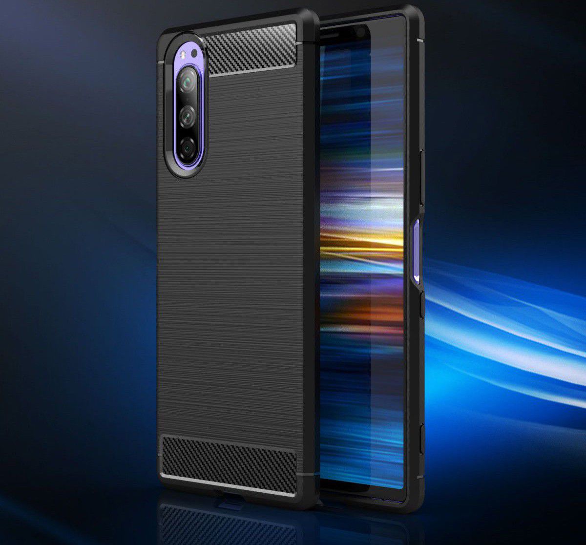 Sony Xperia 5 Geborsteld TPU Hoesje Zwart afbeelding 4