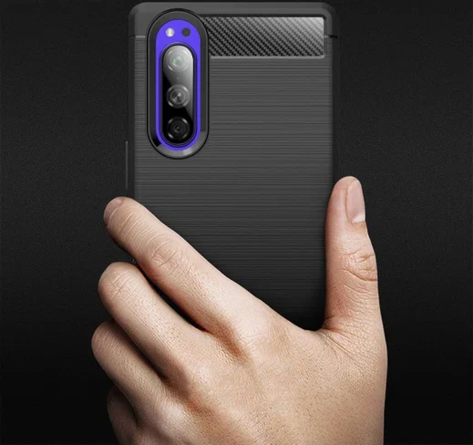 Sony Xperia 5 Geborsteld TPU Hoesje Zwart afbeelding 5