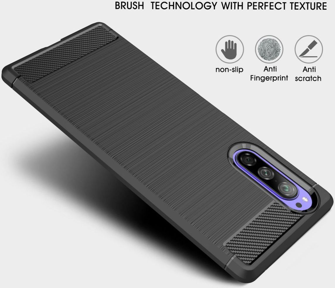 Sony Xperia 5 Geborsteld TPU Hoesje Zwart afbeelding 8