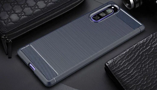 Sony Xperia 5 Geborsteld TPU Hoesje Donker Blauw afbeelding 2