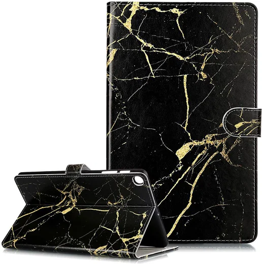 Samsung Galaxy Tab A 10.1 (2019) Book Hoes met Marmer Print Zwart afbeelding 1