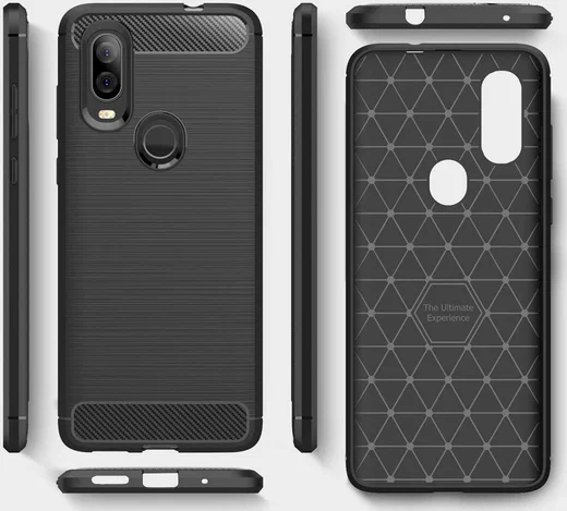 Motorola One Vision Geborsteld TPU Hoesje Zwart afbeelding 4