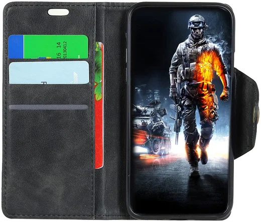 Motorola One Vision Vintage Portemonnee Hoesje Zwart afbeelding 1