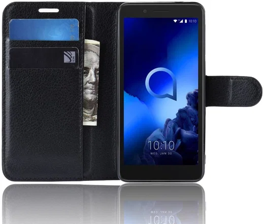 Alcatel 1C 2019 Portemonnee Hoesje Lychee Zwart afbeelding 5