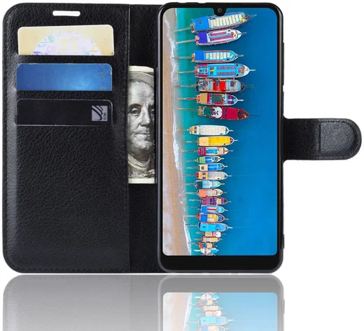 Alcatel 3 (2019) Portemonnee Hoesje Lychee Zwart afbeelding 2