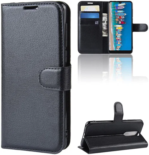 Alcatel 3 (2019) Portemonnee Hoesje Lychee Zwart afbeelding 6