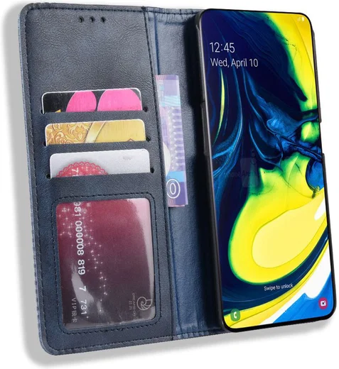 Samsung Galaxy A80 Vintage Portemonnee Hoesje Blauw afbeelding 2