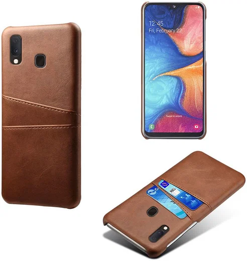 Samsung Galaxy A20e Back Cover met Kunstlederen Coating Donkerbruin afbeelding 3