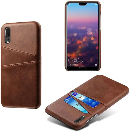 Huawei P30 Back Cover met Kunstlederen Coating Donkerbruin afbeelding 3