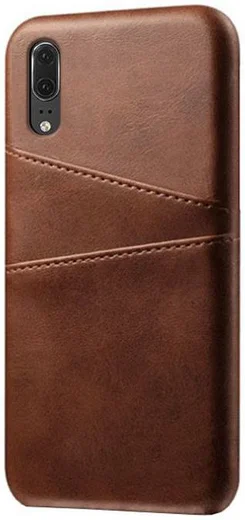 Huawei P30 Back Cover met Kunstlederen Coating Donkerbruin afbeelding 1
