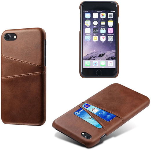 Apple iPhone SE 2020/2022 Back Cover Kunstlederen Coating Donkerbruin afbeelding 3