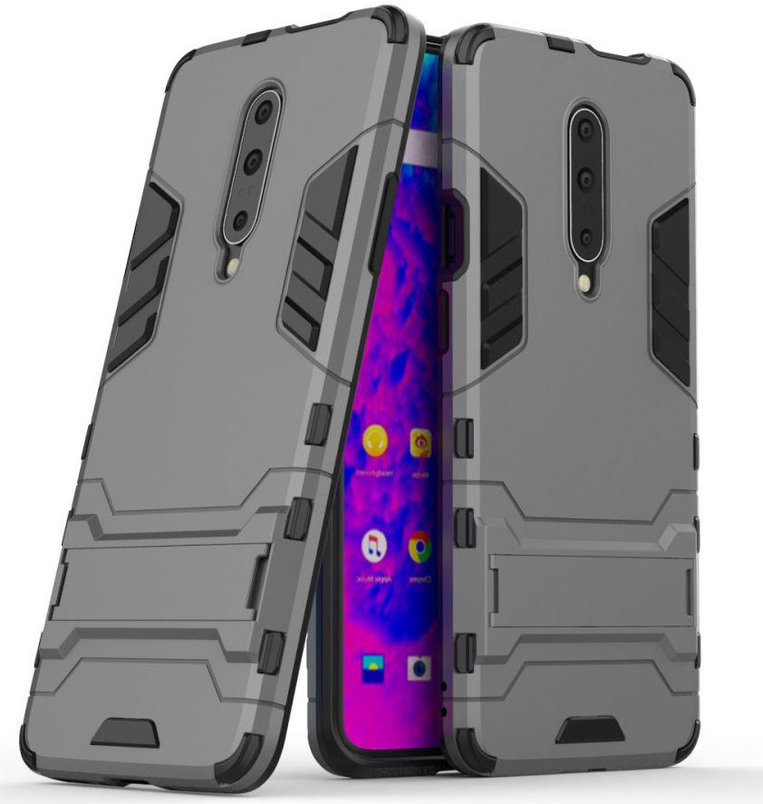 OnePlus 7 Pro Hybride Stand Hoesje Grijs afbeelding 1