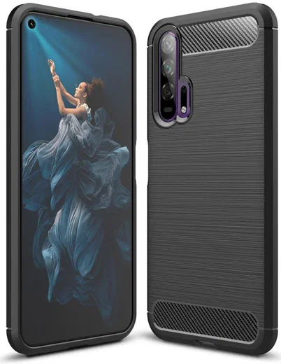Huawei Honor 20 Pro Geborsteld TPU Hoesje Zwart afbeelding 1