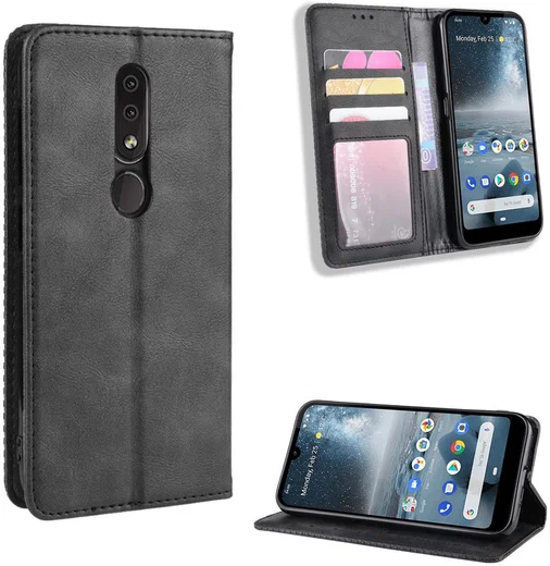 Nokia 4.2 Stijlvol Vintage Portemonnee Hoesje Zwart afbeelding 7