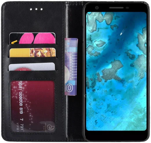 Google Pixel 3a Vintage Portemonnee Hoesje Zwart afbeelding 1