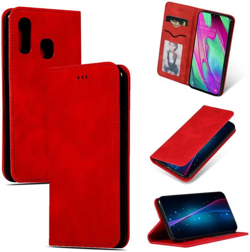 Samsung Galaxy A40 Luxe Portemonnee Hoesje Rood afbeelding 2