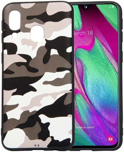 Samsung Galaxy A40 TPU Hoesje met Camouflage Print Wit afbeelding 1