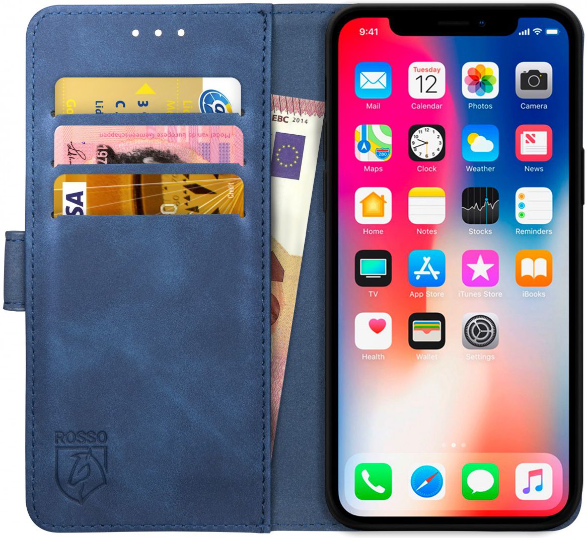 Rosso Element Apple iPhone XS / X Hoesje Book Cover Blauw afbeelding 1
