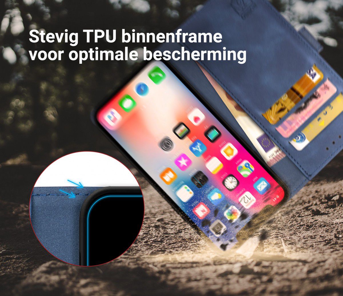 Rosso Element Apple iPhone XS / X Hoesje Book Cover Blauw afbeelding 9