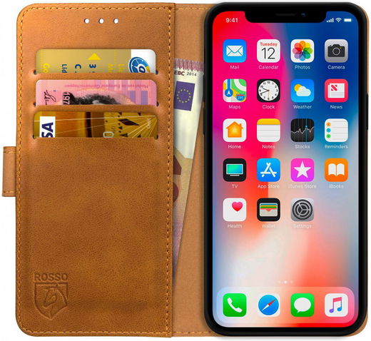 Rosso Element Apple iPhone XS / X Hoesje Book Cover Lichtbruin afbeelding 1