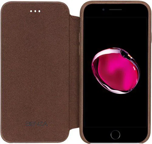 Senza Raw Apple iPhone SE (2020) Hoesje Dun Leren Book Case Bruin afbeelding 1