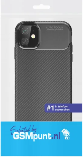 Apple iPhone 11 Hoesje Geborsteld Carbon Zwart afbeelding 2