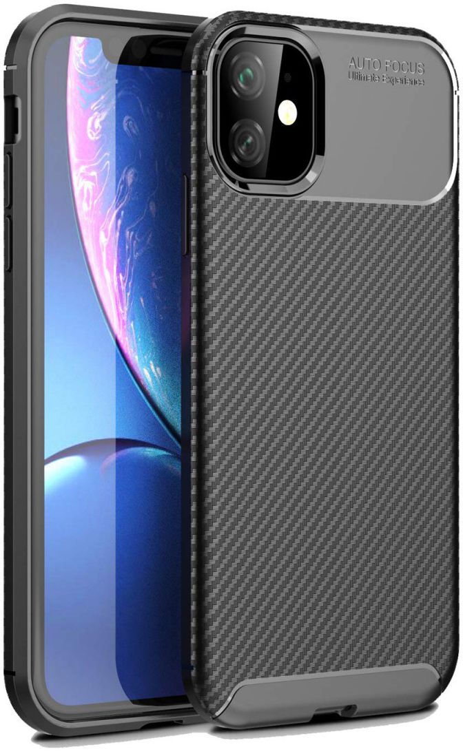 Apple iPhone 11 Hoesje Geborsteld Carbon Zwart afbeelding 1