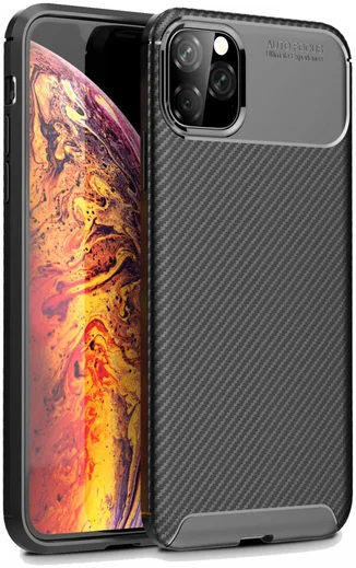 Apple iPhone 11 Pro Max Siliconen Carbon Hoesje Zwart afbeelding 1