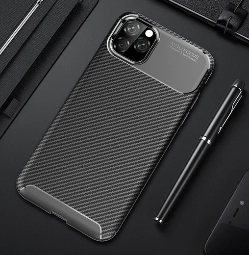 Apple iPhone 11 Pro Max Siliconen Carbon Hoesje Zwart afbeelding 13