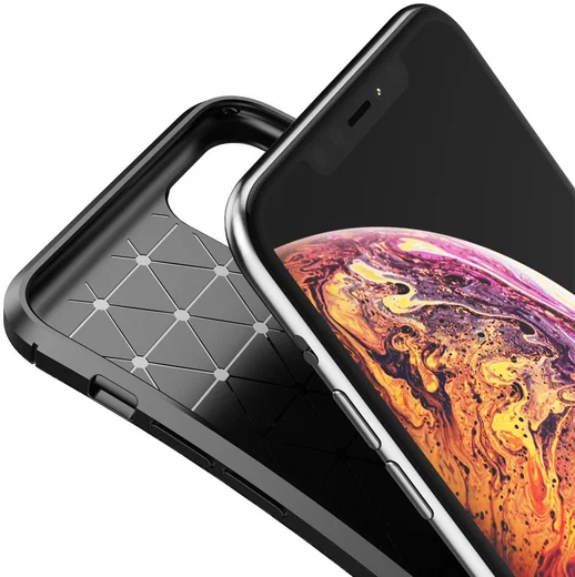 Apple iPhone 11 Pro Max Siliconen Carbon Hoesje Zwart afbeelding 4