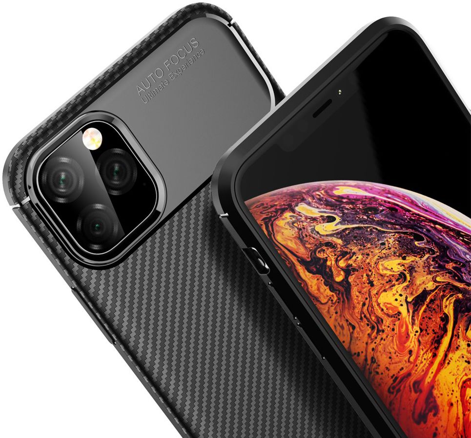 Apple iPhone 11 Pro Max Siliconen Carbon Hoesje Zwart afbeelding 5