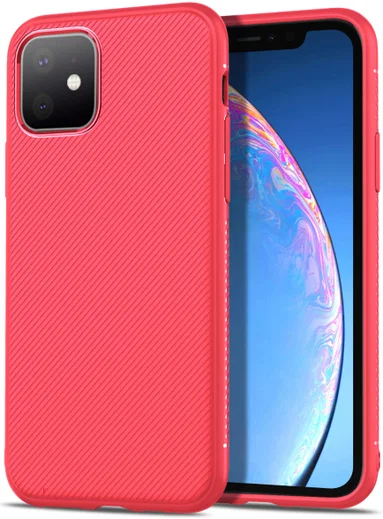 Apple iPhone 11 Twill Slim Texture TPU Hoesje Rood afbeelding 1