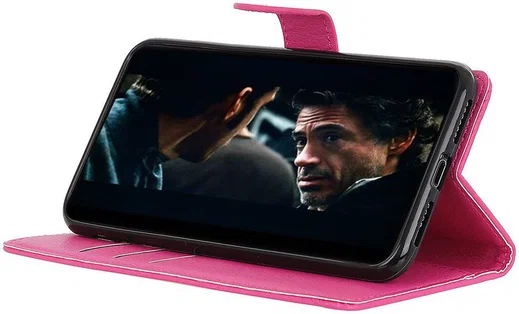 LG K40 Lychee Portemonnee Hoesje met Standaard Roze afbeelding 3