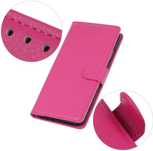 LG K40 Lychee Portemonnee Hoesje met Standaard Roze afbeelding 4