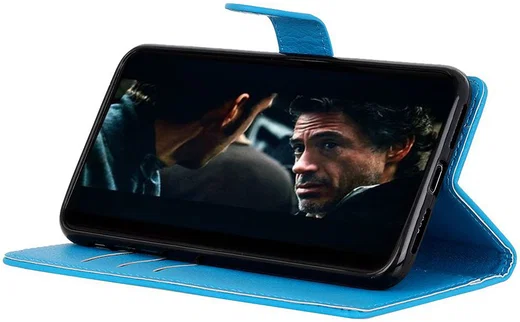 LG K40 Lychee Portemonnee Hoesje met Standaard Blauw afbeelding 3
