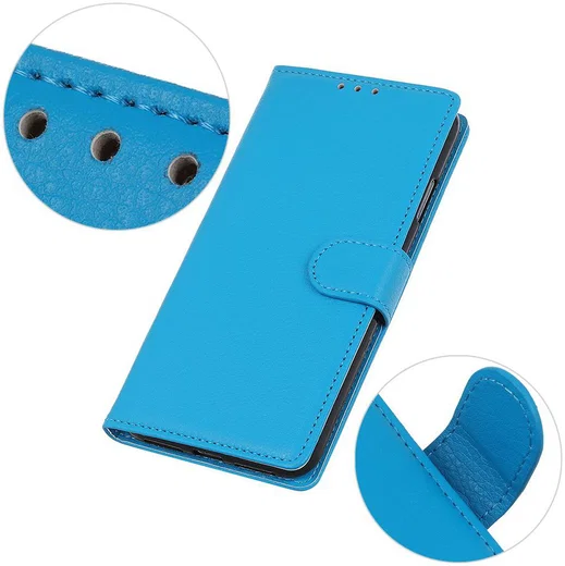 LG K40 Lychee Portemonnee Hoesje met Standaard Blauw afbeelding 4
