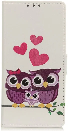 LG K40 Lederen Portemonnee Hoesje met Uil Print afbeelding 1