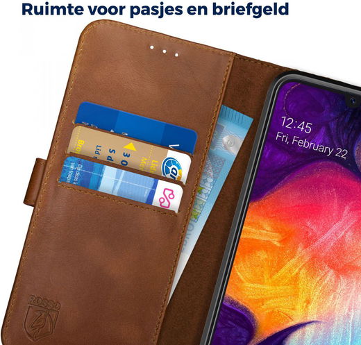 Rosso Deluxe Samsung Galaxy A70 Hoesje Echt Leer Book Case Bruin afbeelding 6